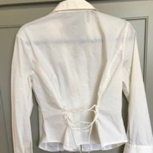 Vintage Express Button Down Cream Shirt With Corset Back Tie